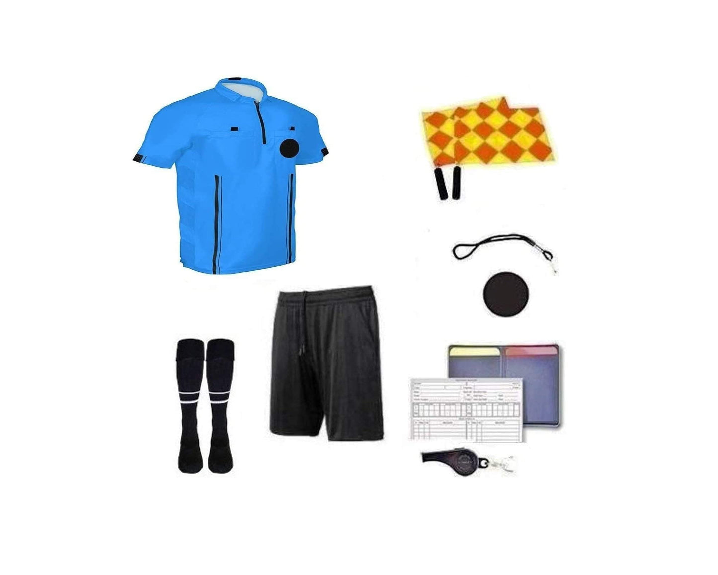 9 Pcs Football Soccer Referee Package Kit Men Referee Costume Ref Shirt Linesman Flags, Referee Whistle Soccer Referee Cards Sport Soccer Accessory for Adult Teenager