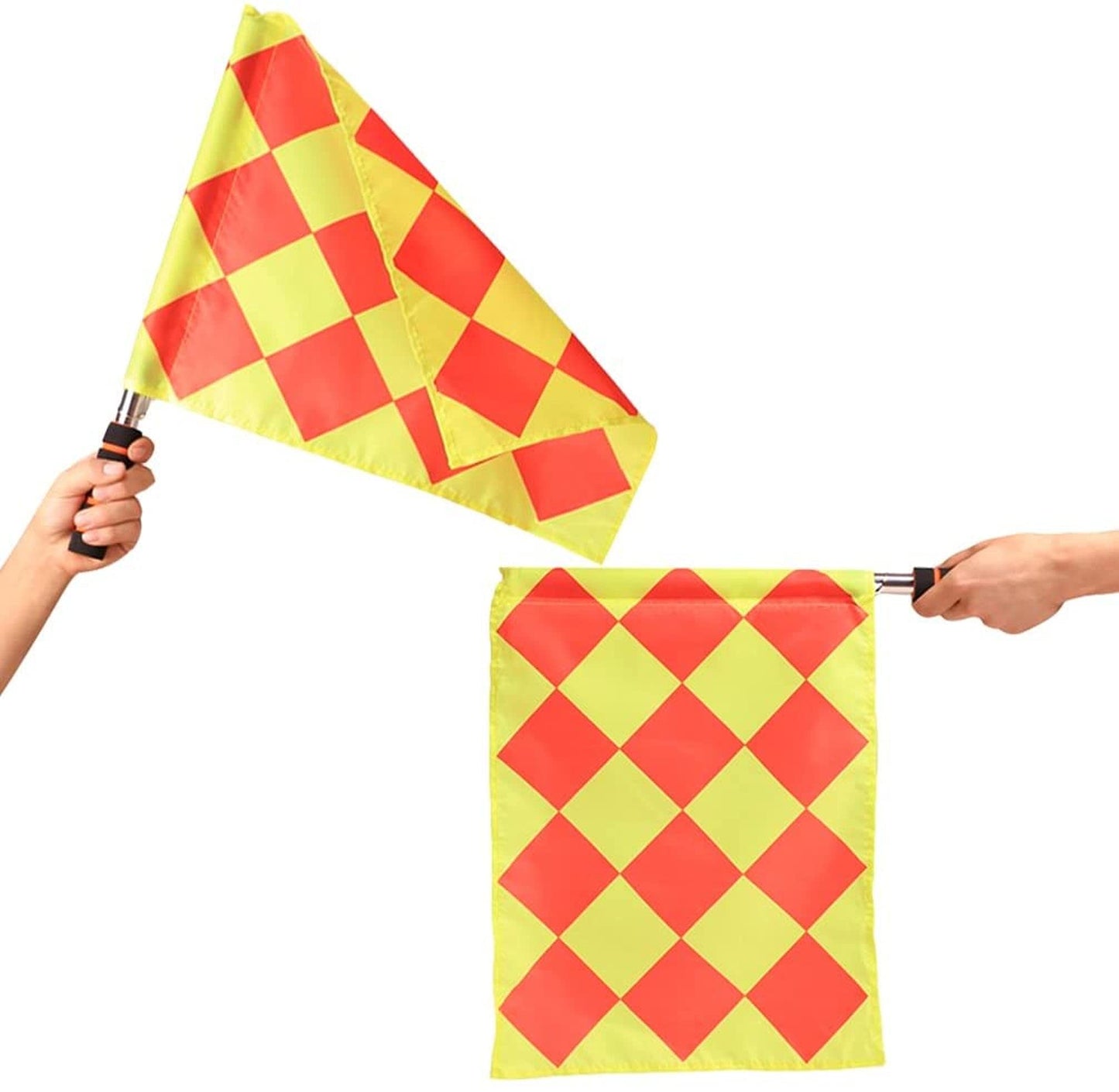 Soccer Ref Diamond Flags Football Rugby Linesman 2 pcs Checkered Referee Flags Metal Pole Foam Handle with Caring Bag