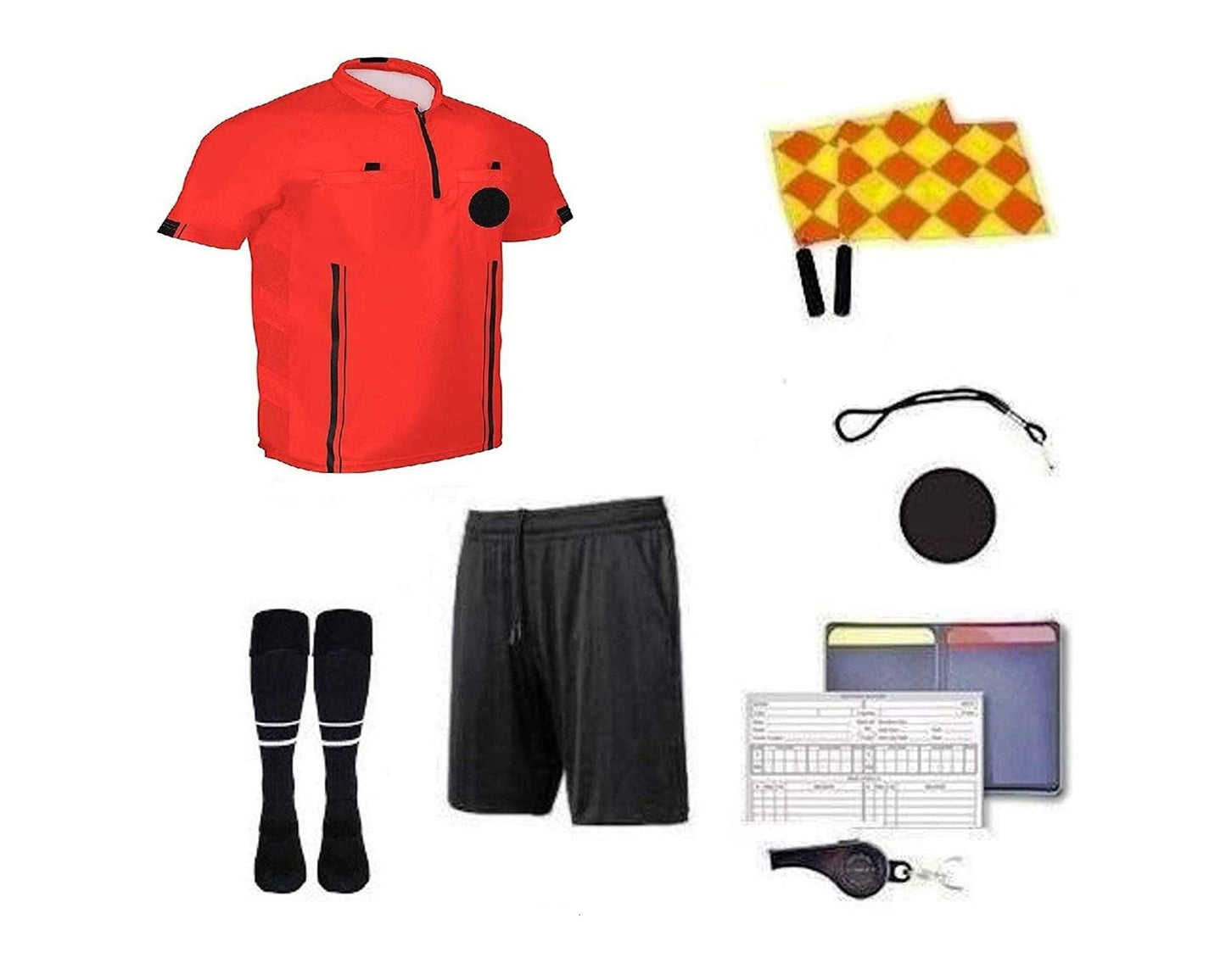 9 Pcs Football Soccer Referee Package Kit Men Referee Costume Ref Shirt Linesman Flags, Referee Whistle Soccer Referee Cards Sport Soccer Accessory for Adult Teenager