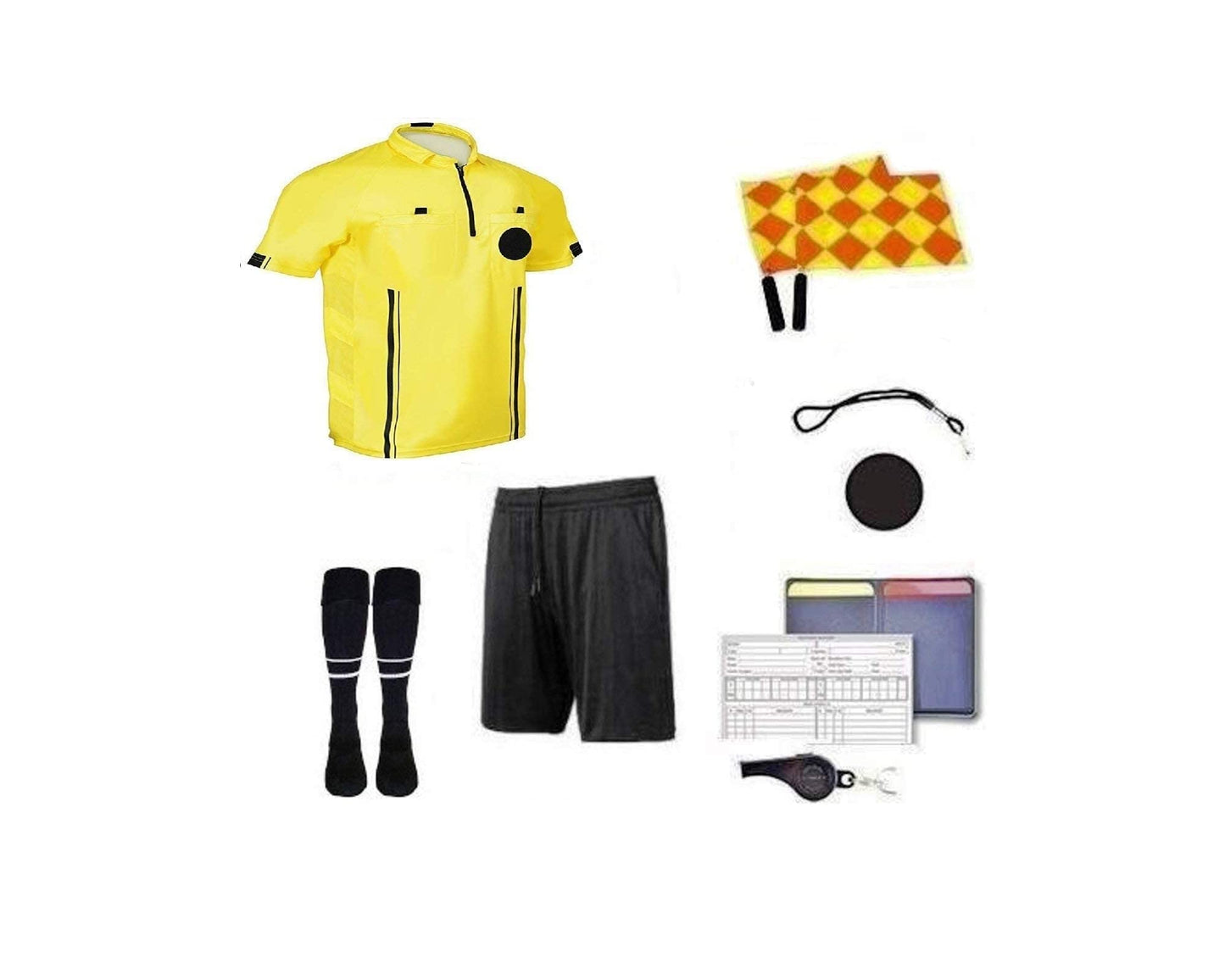 9 Pcs Football Soccer Referee Package Kit Men Referee Costume Ref Shirt Linesman Flags, Referee Whistle Soccer Referee Cards Sport Soccer Accessory for Adult Teenager