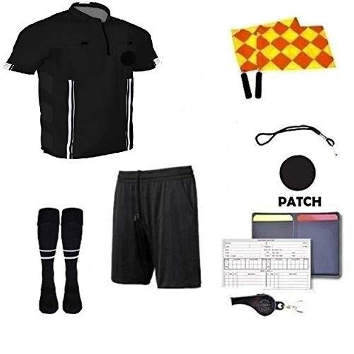 9 Pcs Football Soccer Referee Package Kit Men Referee Costume Ref Shirt Linesman Flags, Referee Whistle Soccer Referee Cards Sport Soccer Accessory for Adult Teenager