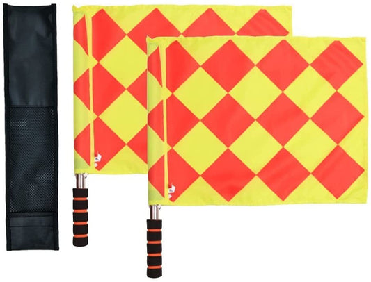 Soccer Ref Diamond Flags Football Rugby Linesman 2 pcs Checkered Referee Flags Metal Pole Foam Handle with Caring Bag