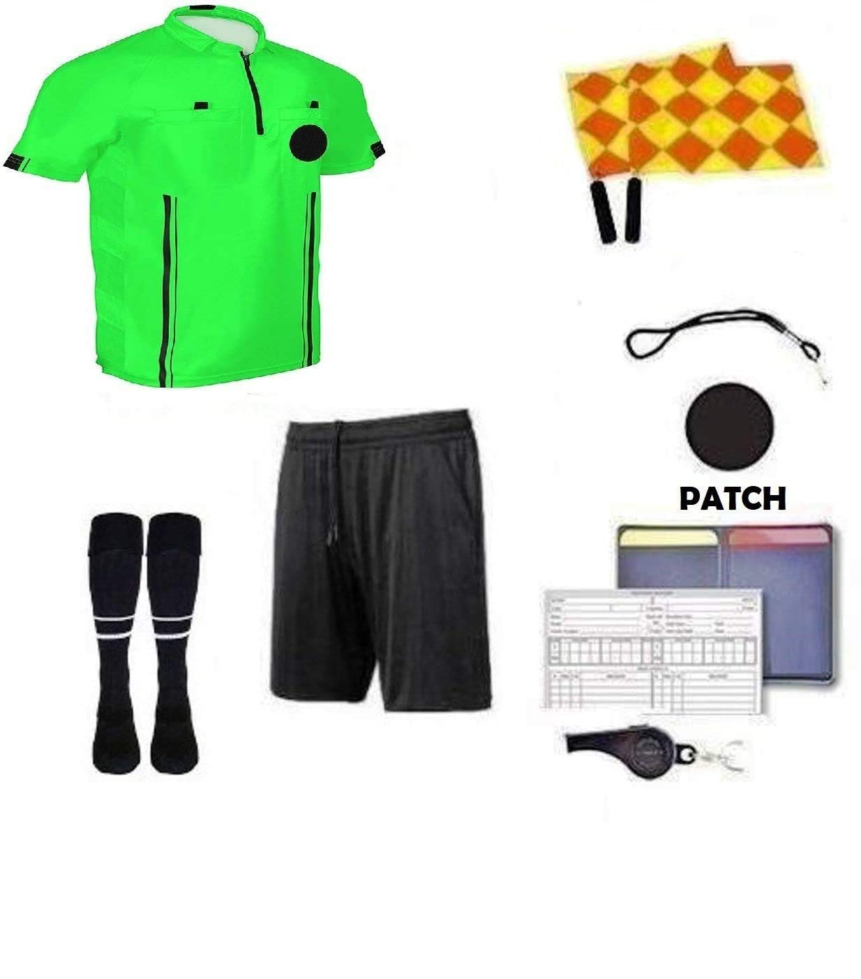 9 Pcs Football Soccer Referee Package Kit Men Referee Costume Ref Shirt Linesman Flags, Referee Whistle Soccer Referee Cards Sport Soccer Accessory for Adult Teenager
