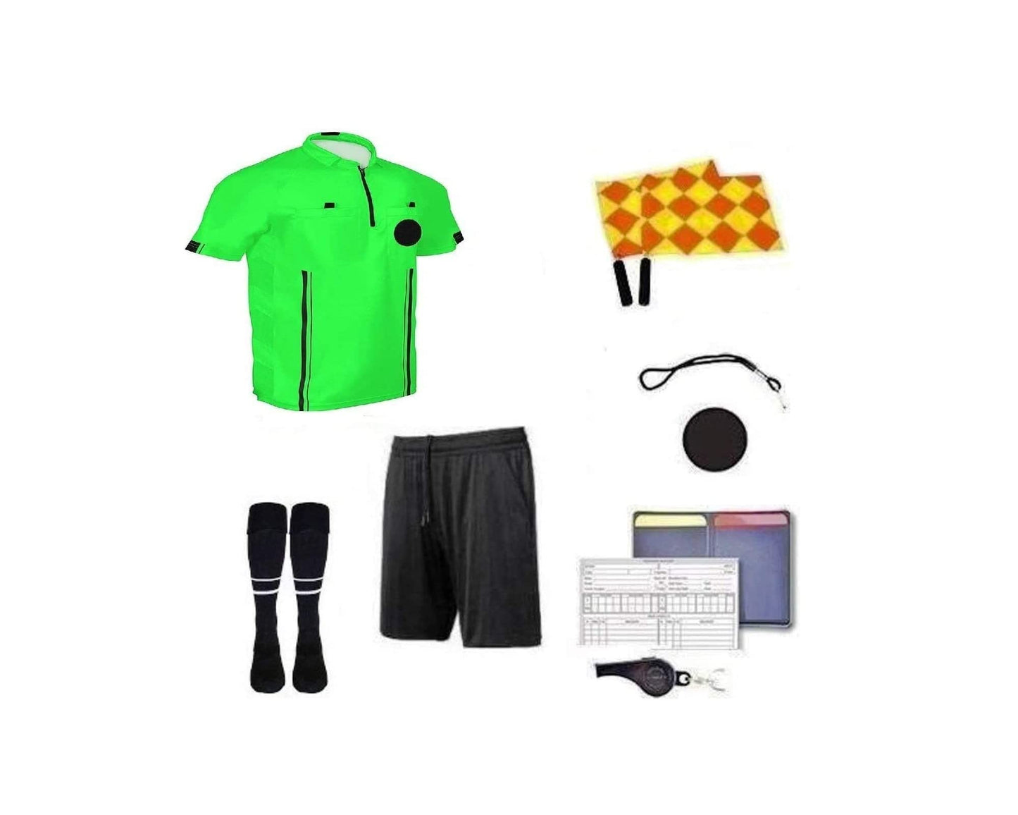 9 Pcs Football Soccer Referee Package Kit Men Referee Costume Ref Shirt Linesman Flags, Referee Whistle Soccer Referee Cards Sport Soccer Accessory for Adult Teenager
