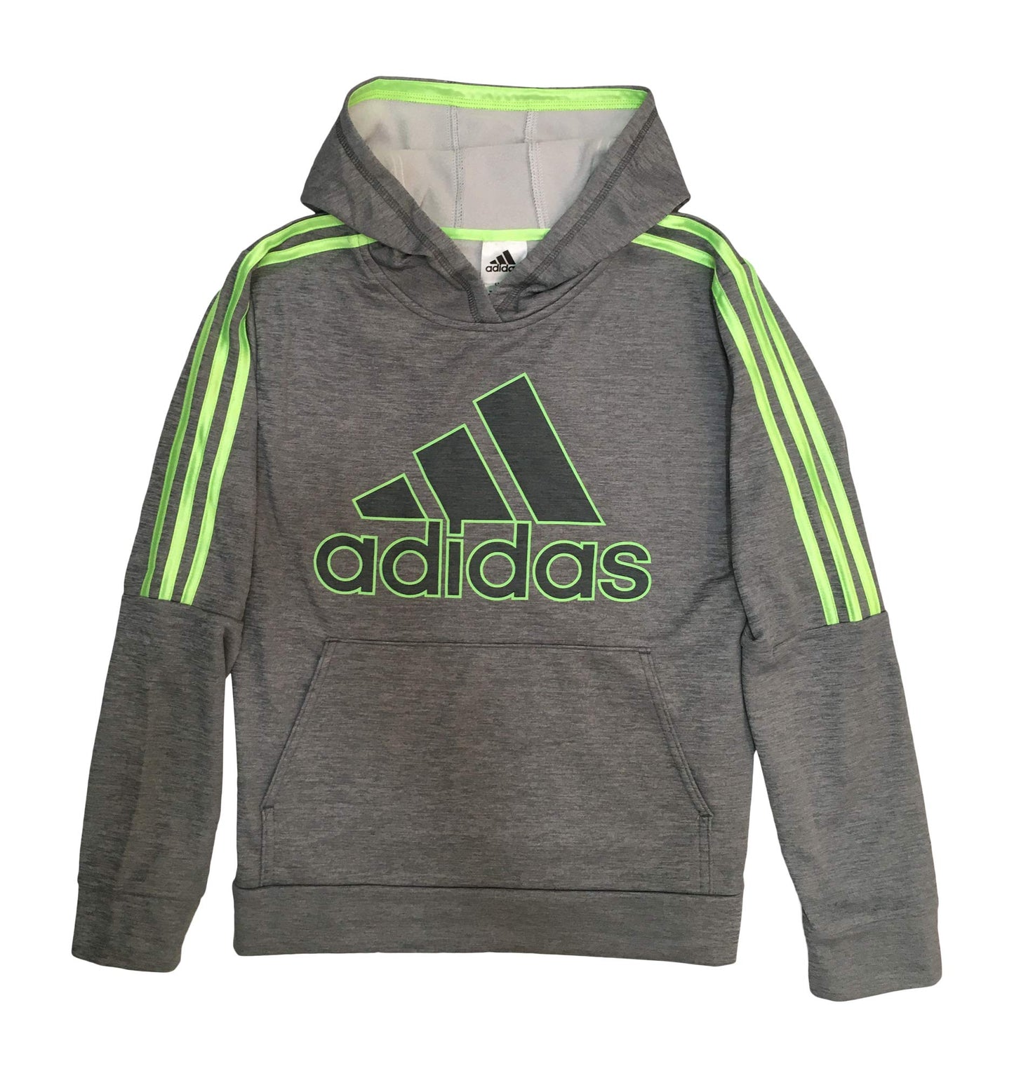 adidas Boys' Active Sport Athletic Pullover Hooded Sweatshirt (Charcoal Grey/Lime, Large)