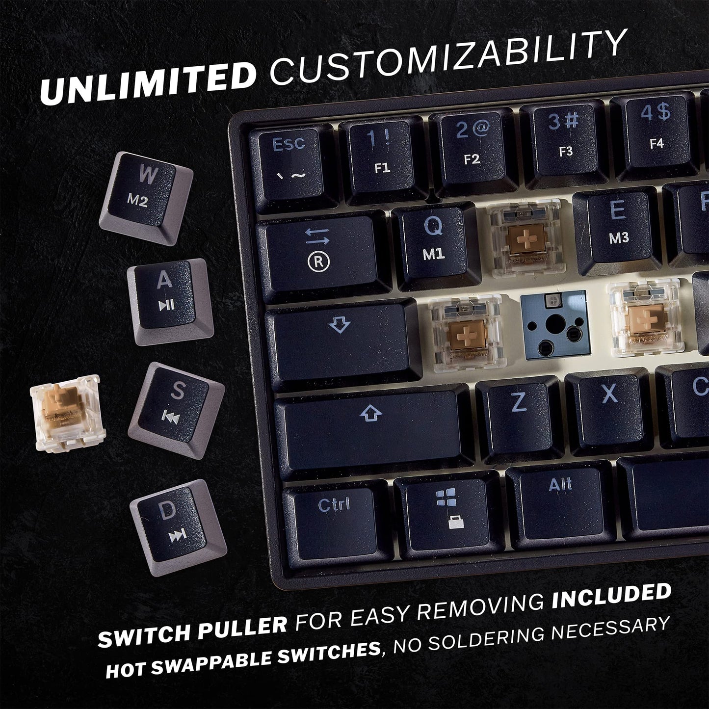 Mizar MZ60 Luna Mechanical Gaming Keyboard | 60% Keyboard 62 Key ANSI US Layout | RGB LED Backlit | Anti Ghosting NKRO | Progammable Macro Keys | Hotswap Gateron Optical Brown Switches | Black