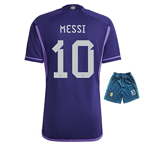 Argentina Away #10 Lionel Messi Kids Soccer Jersey Shorts Set Youth Sizes 