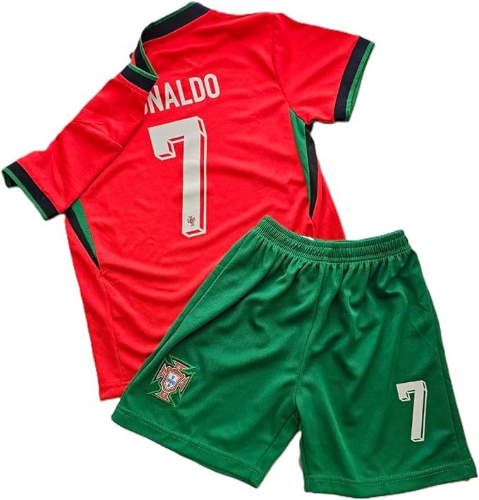Youth Soccer Fan Jersey Portugal Sports Jersey Shirt Free Shorts (US, Age, 12 Years)