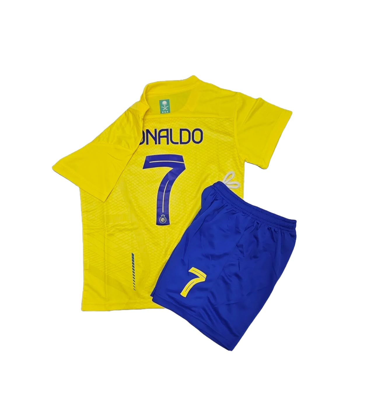 1 Stop Soccer Ronaldo CR7 Jersey Kids Uniform AL NASSR Fc Saudi Arabia Blue and Yellow