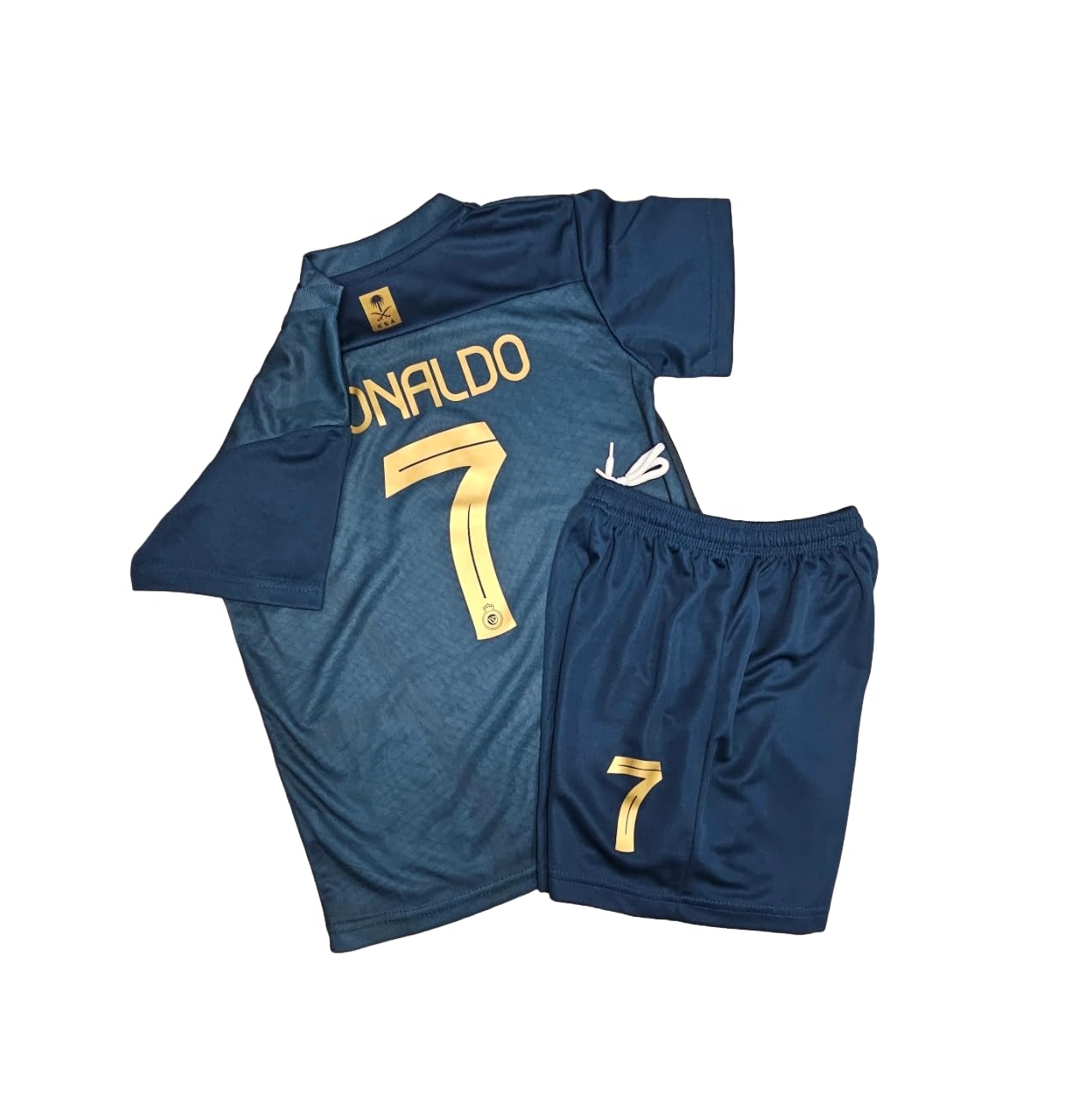 1 Stop Soccer Ronaldo CR7 Jersey Kids Uniform AL NASSR Fc Saudi Arabia Blue and Yellow