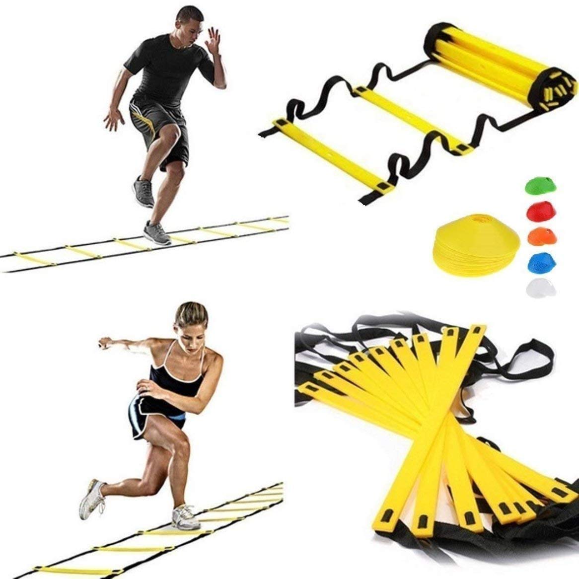 Agility Ladder Speed Training Set: 12 Rung 6 M Soccer Training Equipment for Kids with 12 Cones, Carrying Bag for Football Exercise Sports Footwork Training Medium