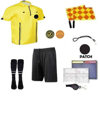 1 Stop Soccer Premium Referee 10 Piece Package Jersey Coin Short Socks Flags Set Whistle Referee Wallet and Cards Velcro