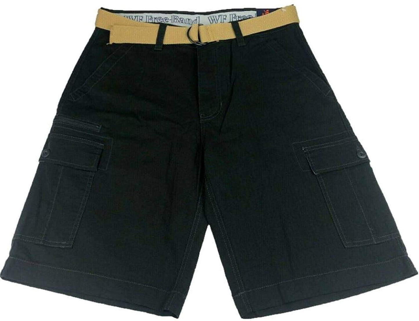 Wearfirst Men's Free-Band Stretch Shorts with Flex Waistband and D-Ring Belt (Stretch Limo (Black), 32)