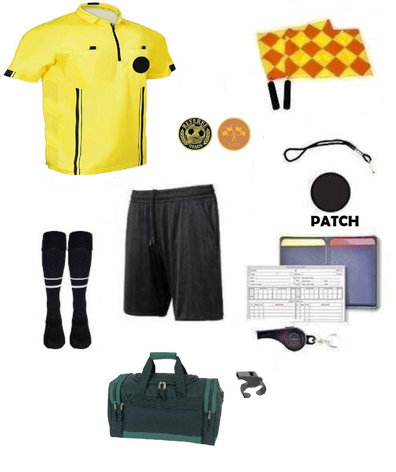 Referee Soccer Package Flag Whistles Duffel Bag Yellow Jersey short Size: Large