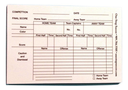 1 STOP SOCCER Referee Score Pads (100 Sheets)