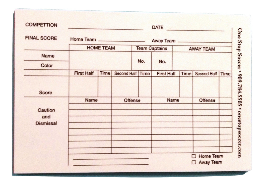 1 Stop Soccer Referee Score Pads (100 Sheets)