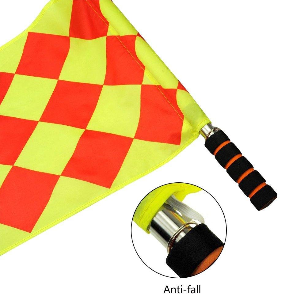 Soccer Football Rugby Linesman 2pcs Referee Diamond Flags Metal Pole Foam Handle with Carring Tote pack of 2