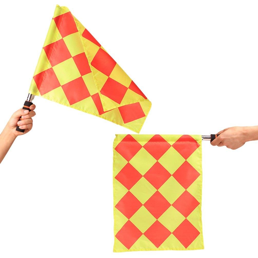 Soccer Football Rugby Linesman 2pcs Referee Diamond Flags Metal Pole Foam Handle with Carring Tote pack of 2